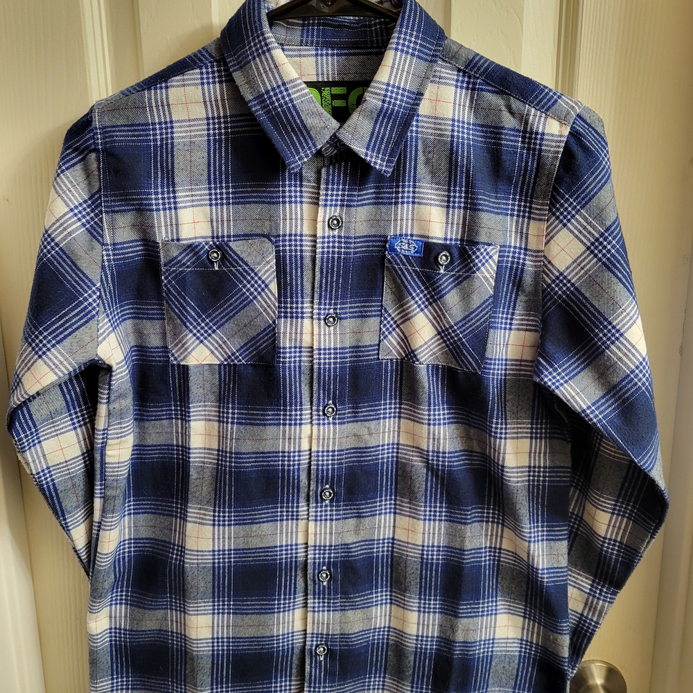 DIXXON Navy and White Plaid Kids Button Down Shirt